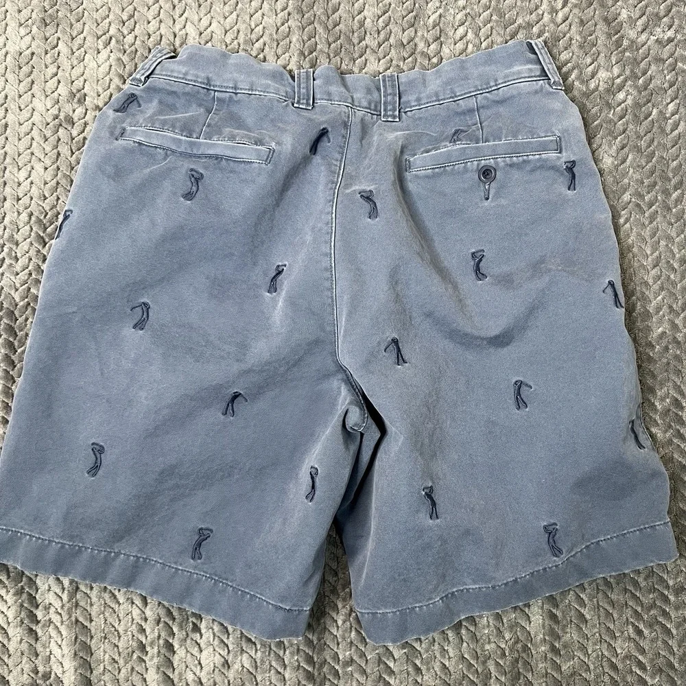 Vintage J. Crew Mens Sz 33 Embroidered Golf Logo Shorts Light Blue Cotton Twill